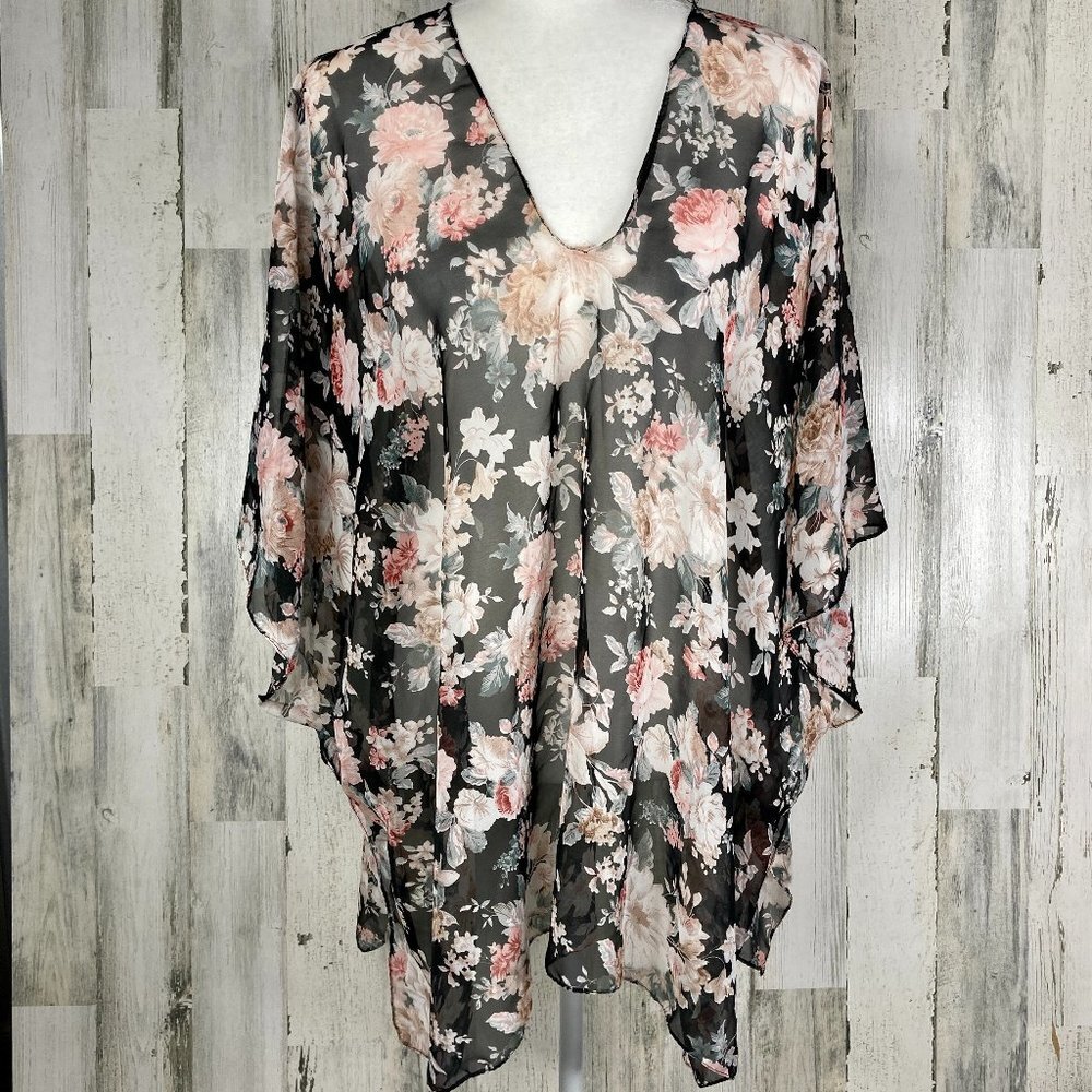 Nwt Sheer Floral Bat Wing Sleeve Kimono Top Sz OS